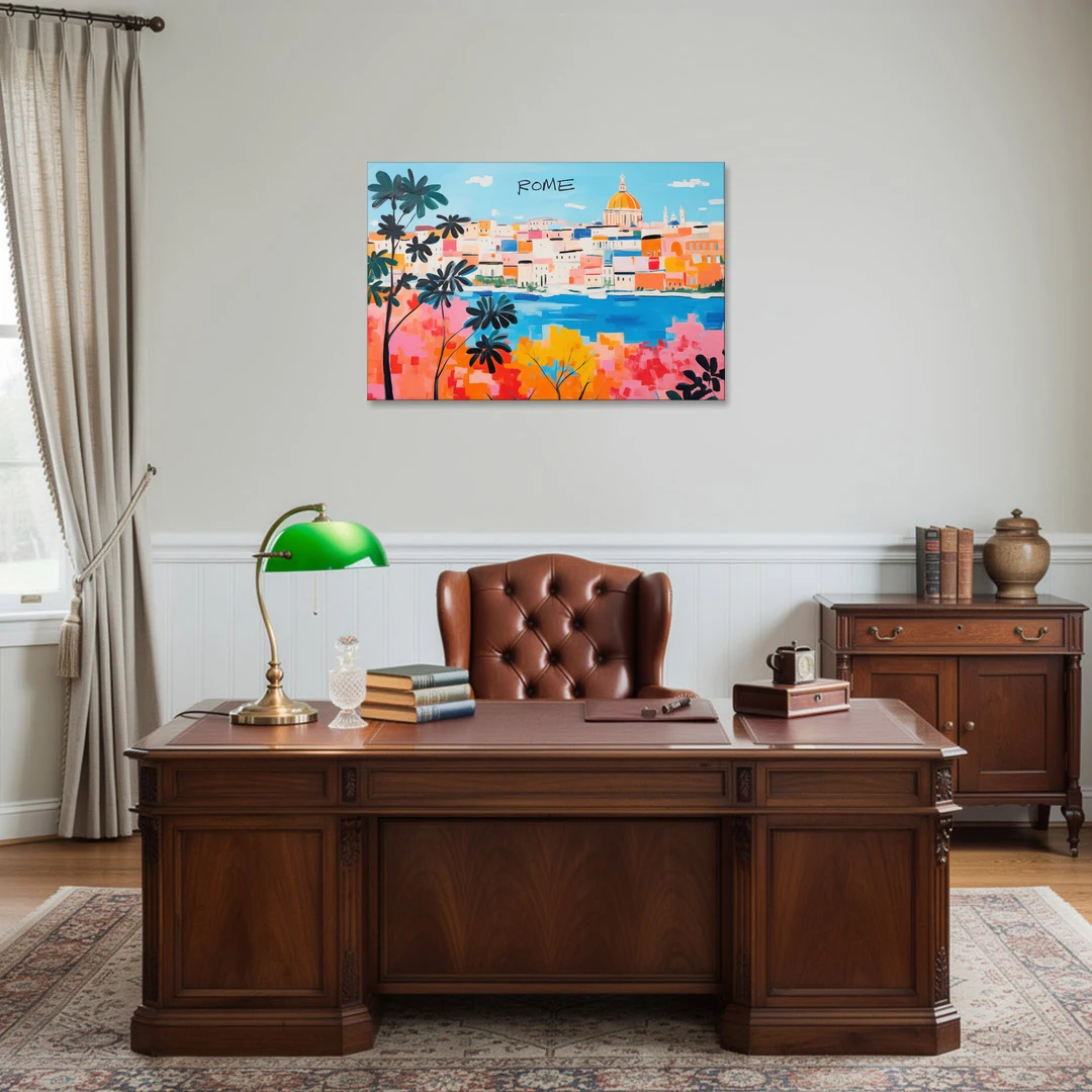 Rome Art of a Golden Dome Skyline - Canvas Wall Art - Office - 36x24
