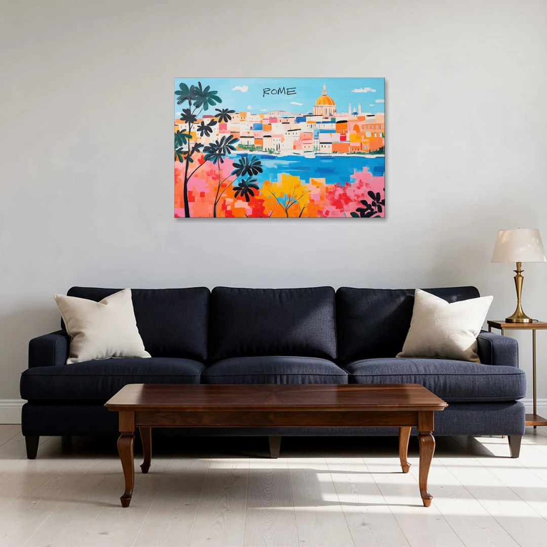 Rome Art of a Golden Dome Skyline - Canvas Wall Art - Sofa - 36x24