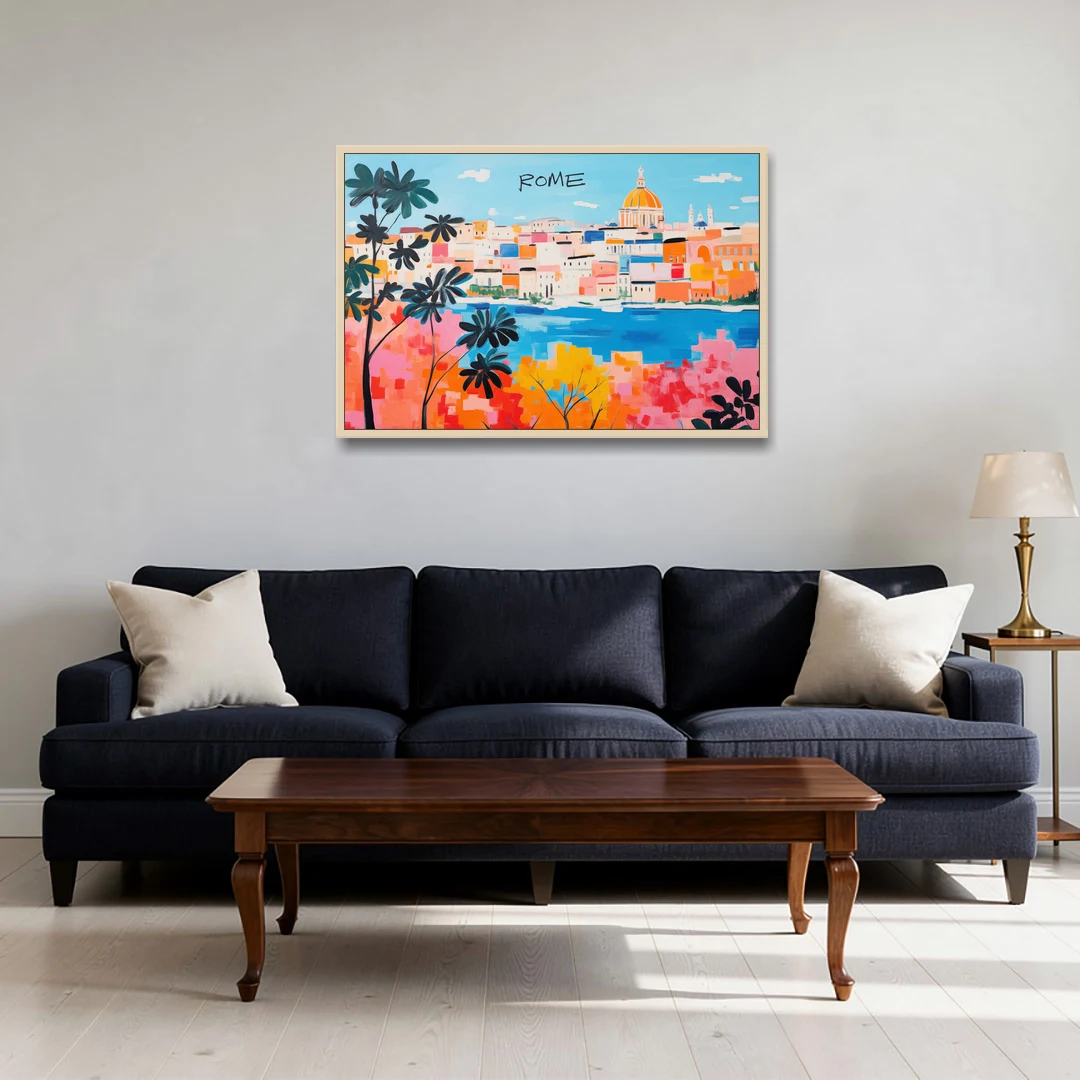 Rome Art of a Golden Dome Skyline - Oak Framed Canvas Wall Art - Sofa - 36x24