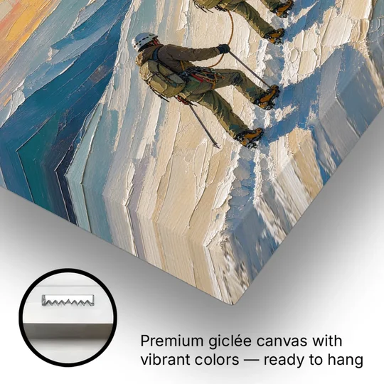 Roped Climbers on a Knife Edge Snow Ridge - Canvas Wall Art - Gallery Wrap Corner