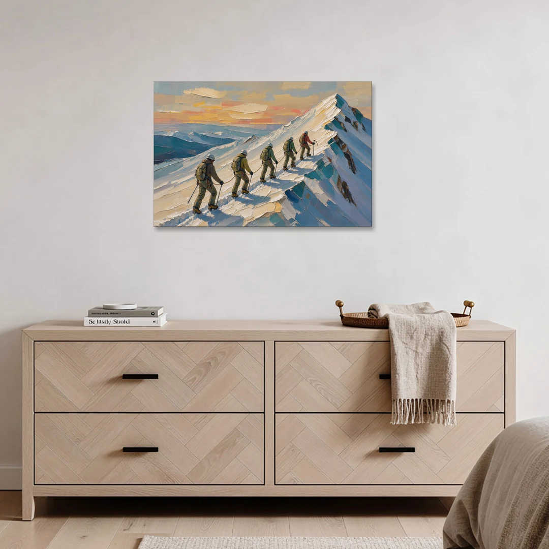 Roped Climbers on a Knife Edge Snow Ridge - Canvas Wall Art - Coffee Table - 36x24