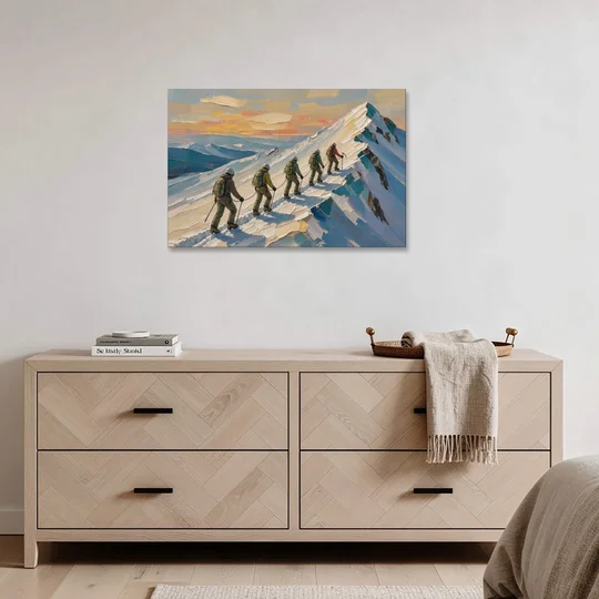 Roped Climbers on a Knife Edge Snow Ridge - Canvas Wall Art - Coffee Table - 36x24