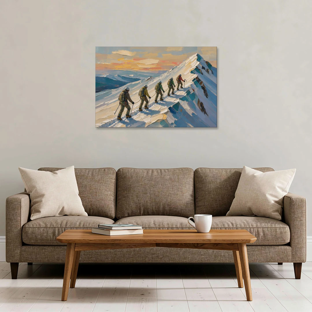 Roped Climbers on a Knife Edge Snow Ridge - Canvas Wall Art - Sofa - 36x24