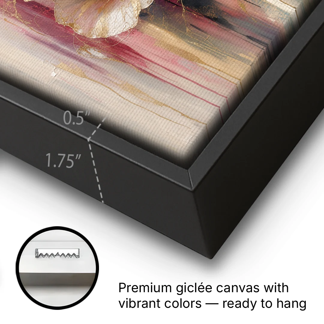 Rose Wall Art of Three Gilded Garden Roses - Black Framed Canvas Wall Art - Gallery Wrap Corner