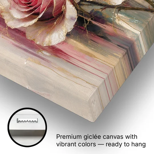 Rose Wall Art of Three Gilded Garden Roses - Canvas Wall Art - Gallery Wrap Corner