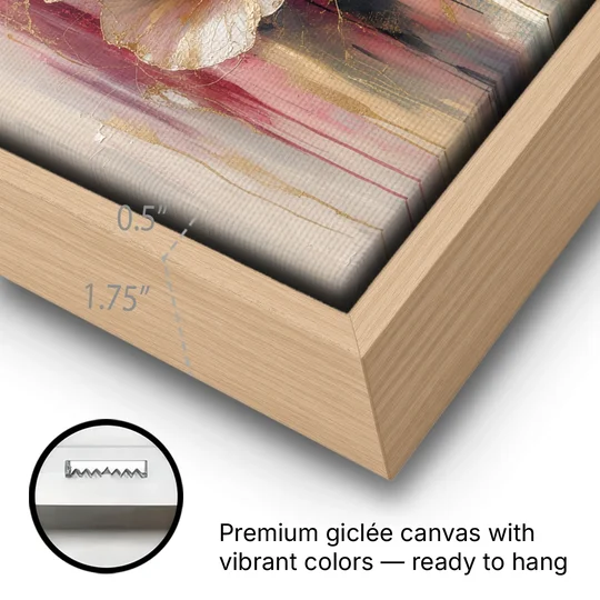 Rose Wall Art of Three Gilded Garden Roses - Oak Framed Canvas Wall Art - Gallery Wrap Corner