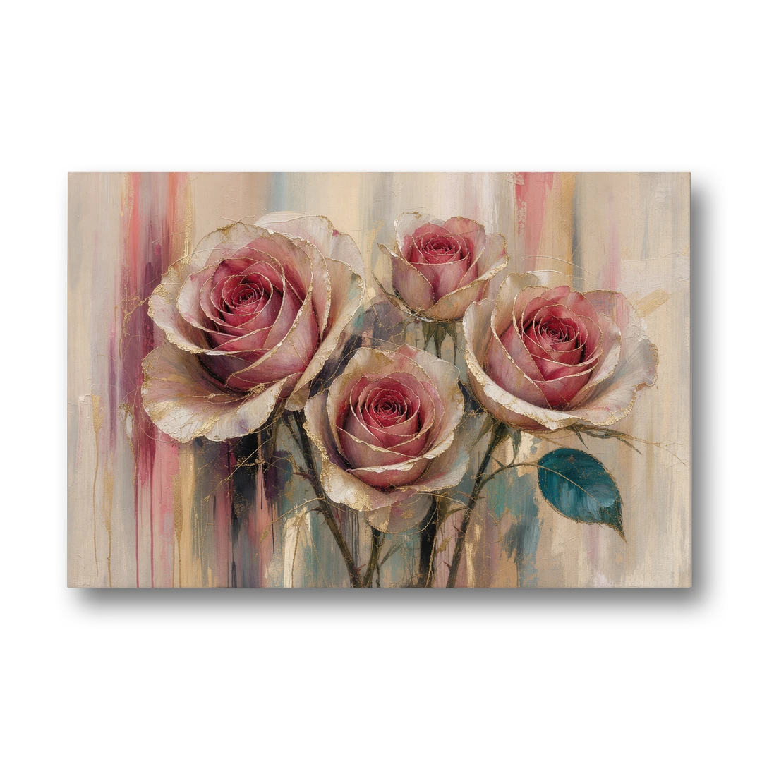 Rose Wall Art of Three Gilded Garden Roses - Canvas Wall Art - Front