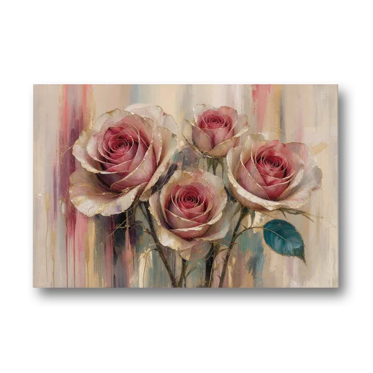 Rose Wall Art of Three Gilded Garden Roses - Canvas Wall Art - Front