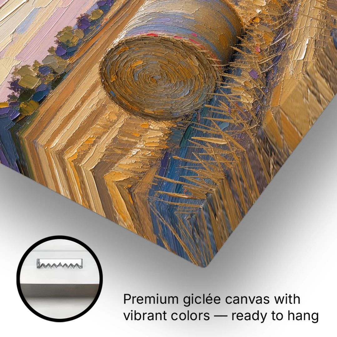 Round Hay Bales on a Golden Harvest Field - Canvas Wall Art - Gallery Wrap Corner
