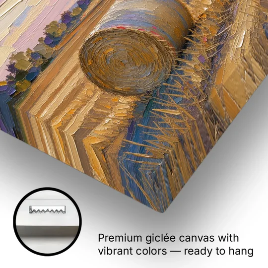 Round Hay Bales on a Golden Harvest Field - Canvas Wall Art - Gallery Wrap Corner