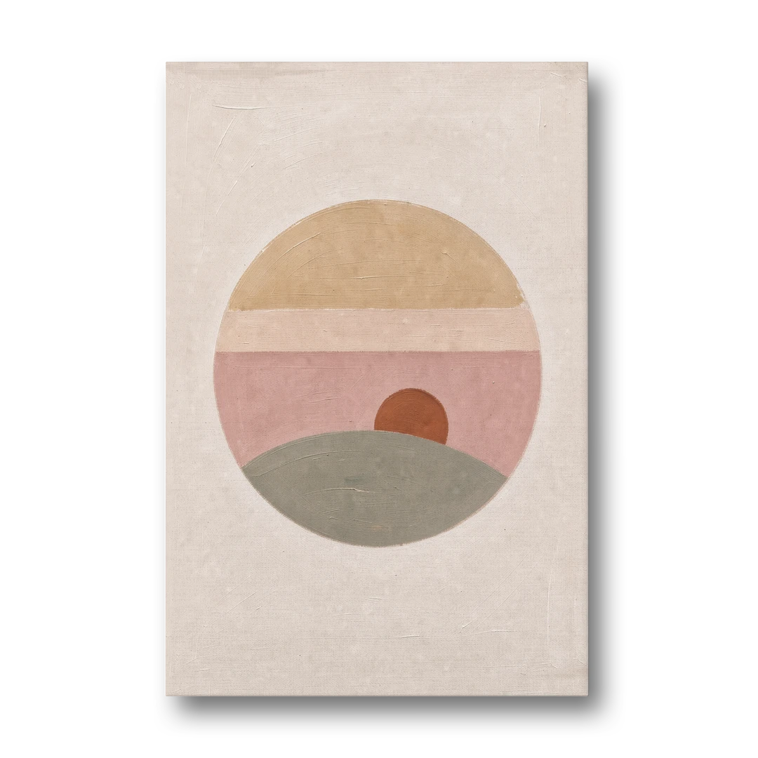 Round Window Landscape with Low Rust Sun - Canvas Wall Art - Front