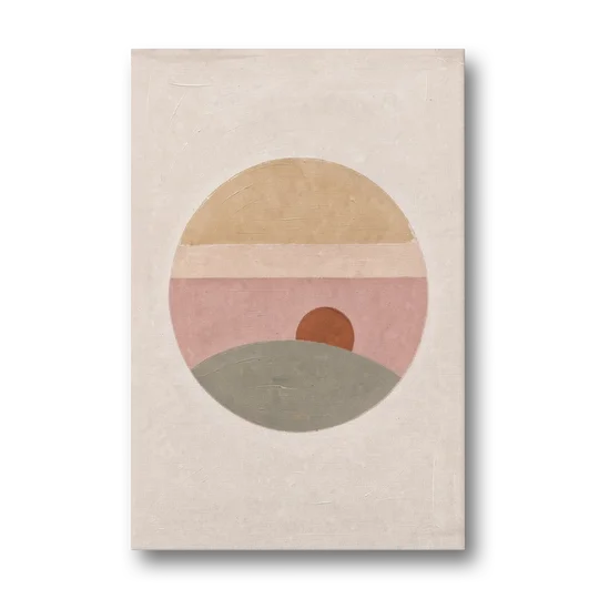 Round Window Landscape with Low Rust Sun - Canvas Wall Art - Front