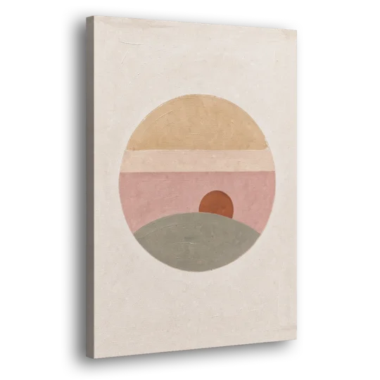 Round Window Landscape with Low Rust Sun - Canvas Wall Art - Side