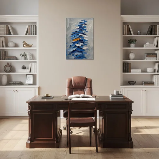 Royal Blue Abstract Painting of Stacked Knife Strokes - Canvas Wall Art - Office - 24x36