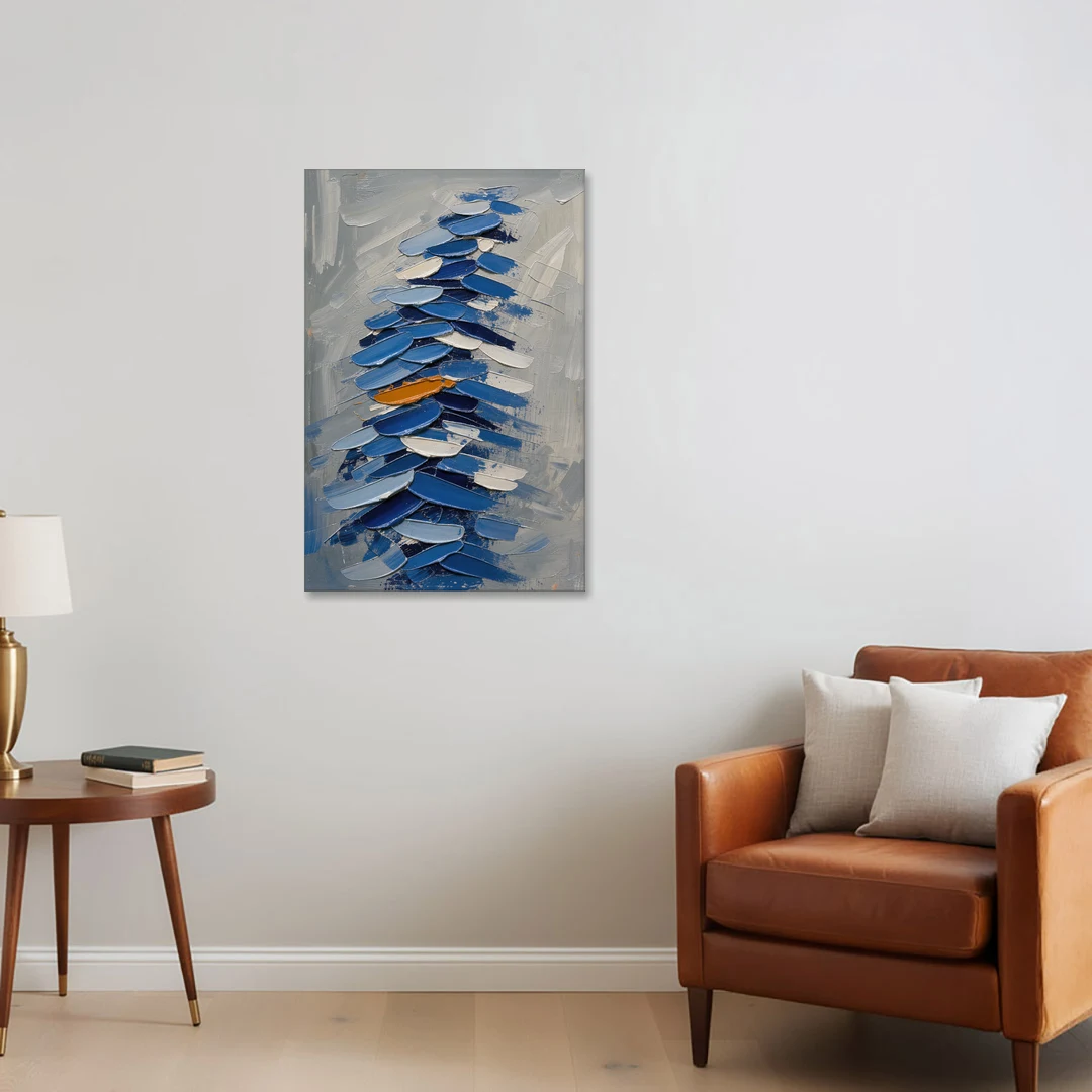 Royal Blue Abstract Painting of Stacked Knife Strokes - Canvas Wall Art - Sofa - 24x36