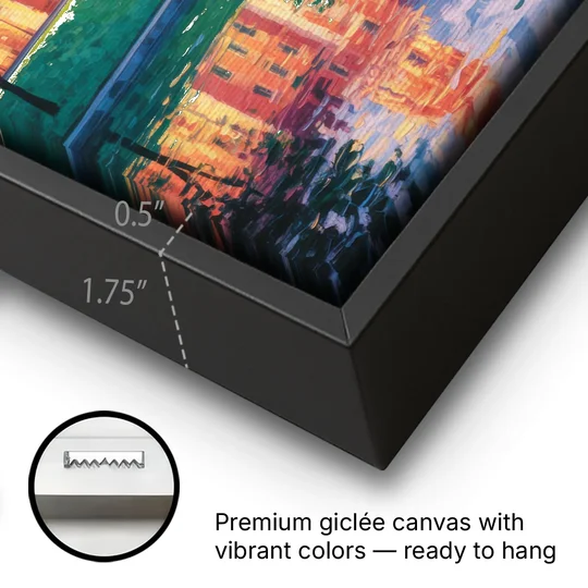 Royal Castle Glow - Black Framed Canvas Wall Art - Gallery Wrap Corner
