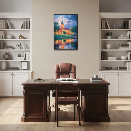 Royal Castle Glow - Black Framed Canvas Wall Art - Office - 24x36
