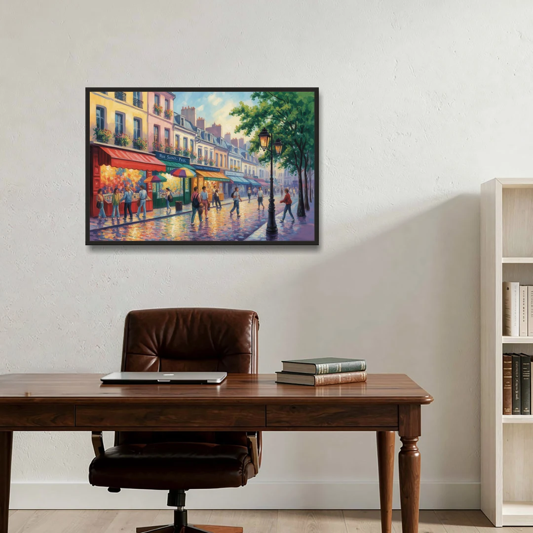 Rue Saint Paul Vibes - Black Framed Canvas Wall Art - Office - 36x24