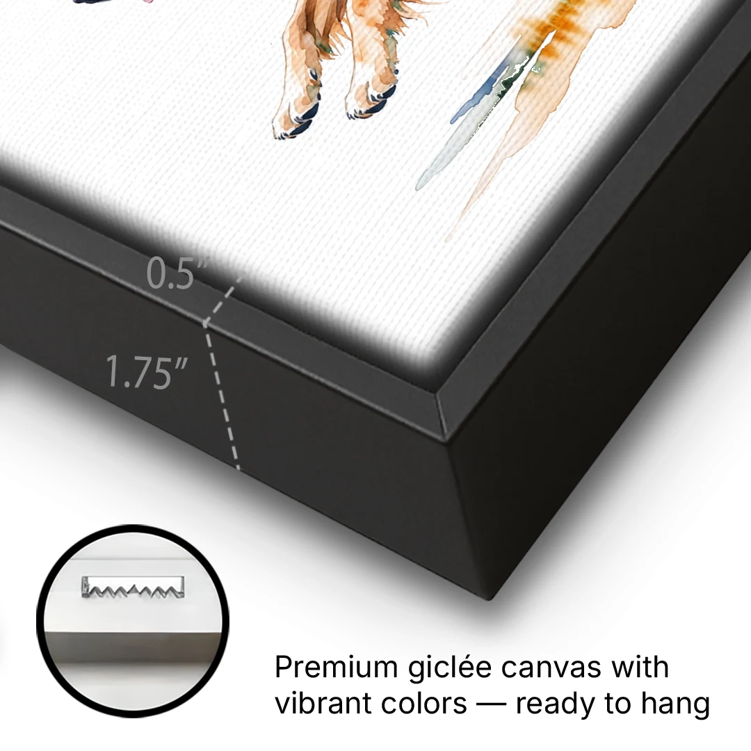 Running Golden Retriever Watercolor - Black Framed Canvas Wall Art - Gallery Wrap Corner