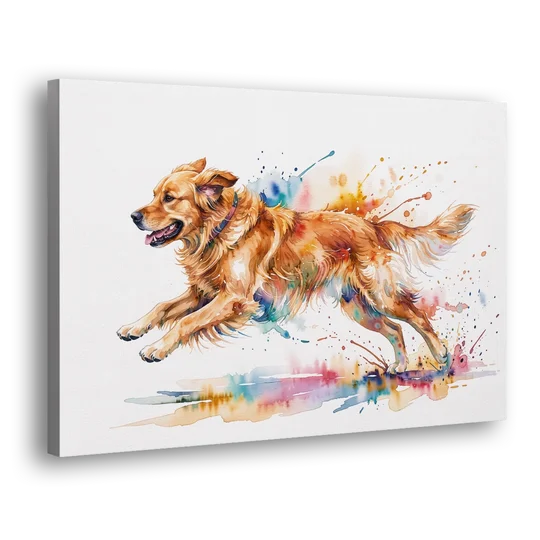 Running Golden Retriever Watercolor - Canvas Wall Art - Side