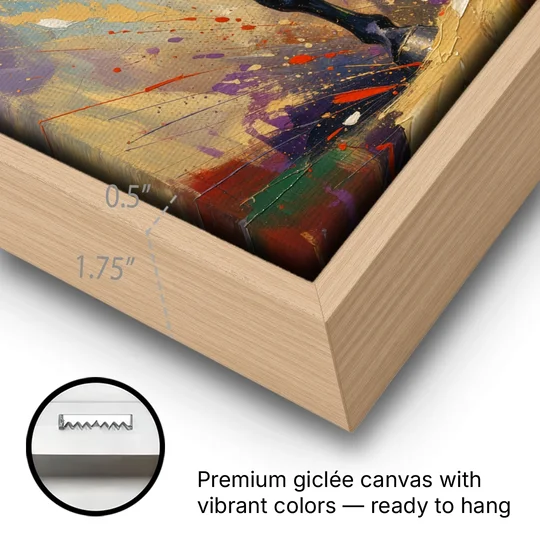 Running Horse Painting Under a Night Sky - Oak Framed Canvas Wall Art - Gallery Wrap Corner
