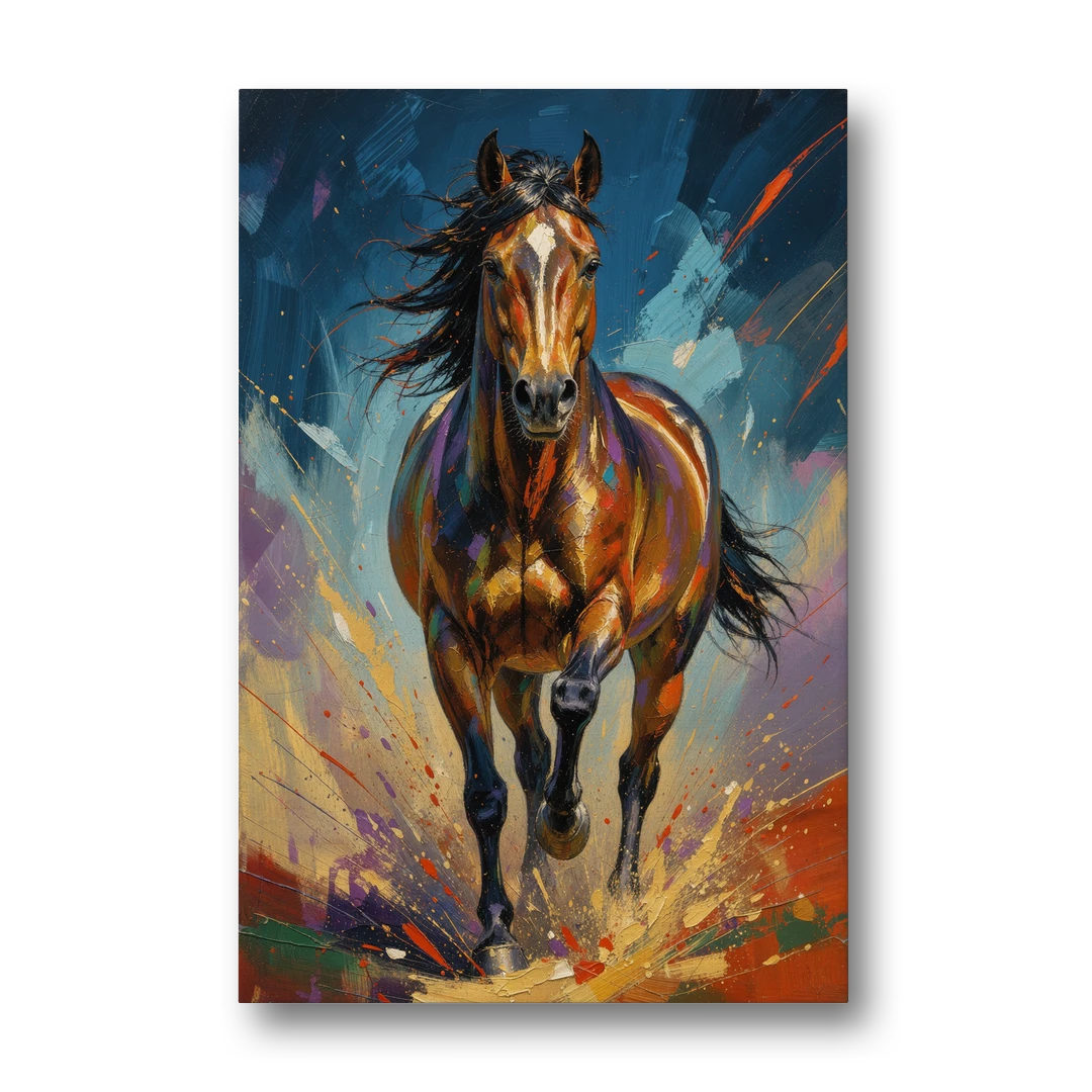 Running Horse Painting Under a Night Sky - Canvas Wall Art - Front