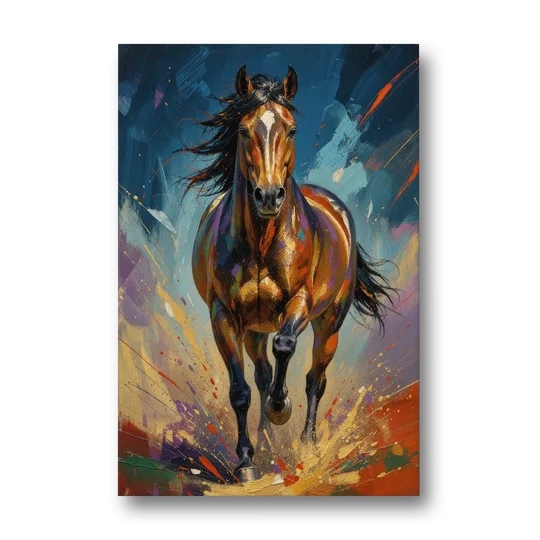 Running Horse Painting Under a Night Sky - Canvas Wall Art - Front