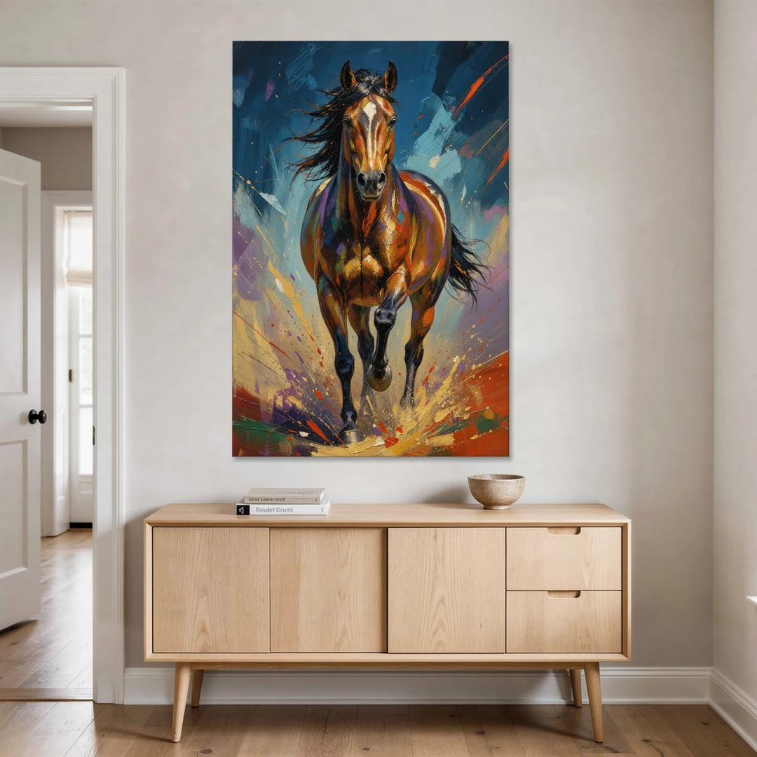 Running Horse Painting Under a Night Sky - Canvas Wall Art - Coffee Table - 40x60