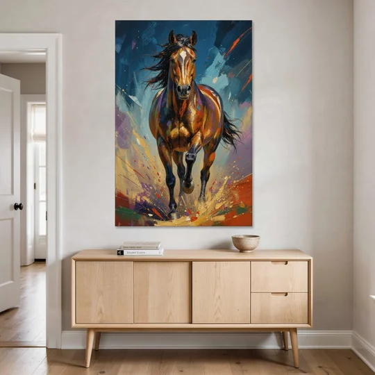 Running Horse Painting Under a Night Sky - Canvas Wall Art - Coffee Table - 40x60