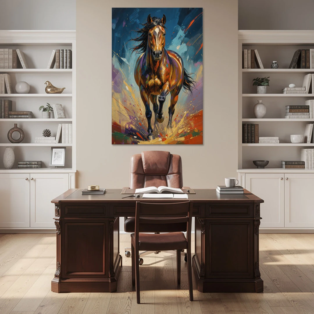 Running Horse Painting Under a Night Sky - Canvas Wall Art - Office - 40x60