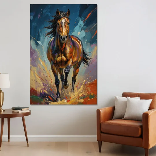 Running Horse Painting Under a Night Sky - Canvas Wall Art - Sofa - 40x60