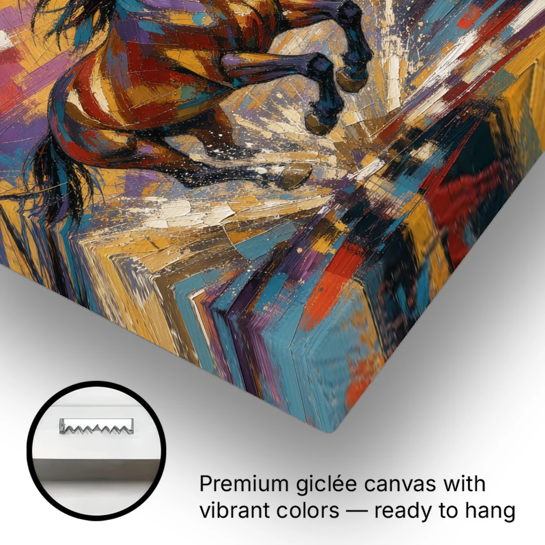Running Horses Wall Art Splashing Through the River - Canvas Wall Art - Gallery Wrap Corner