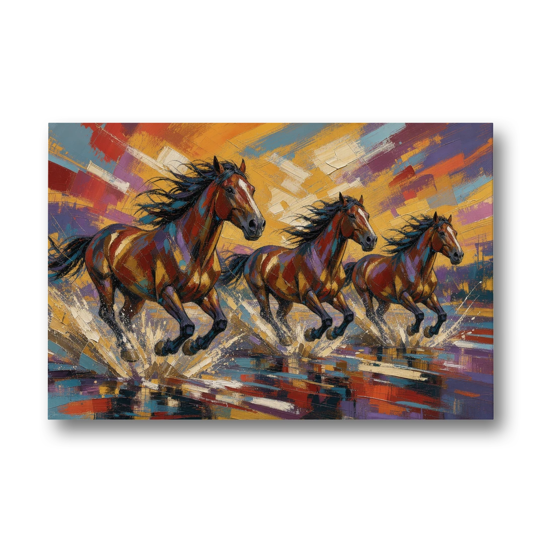 Running Horses Wall Art Splashing Through the River - Canvas Wall Art - Front