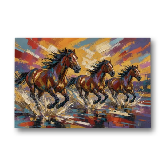 Running Horses Wall Art Splashing Through the River - Canvas Wall Art - Front