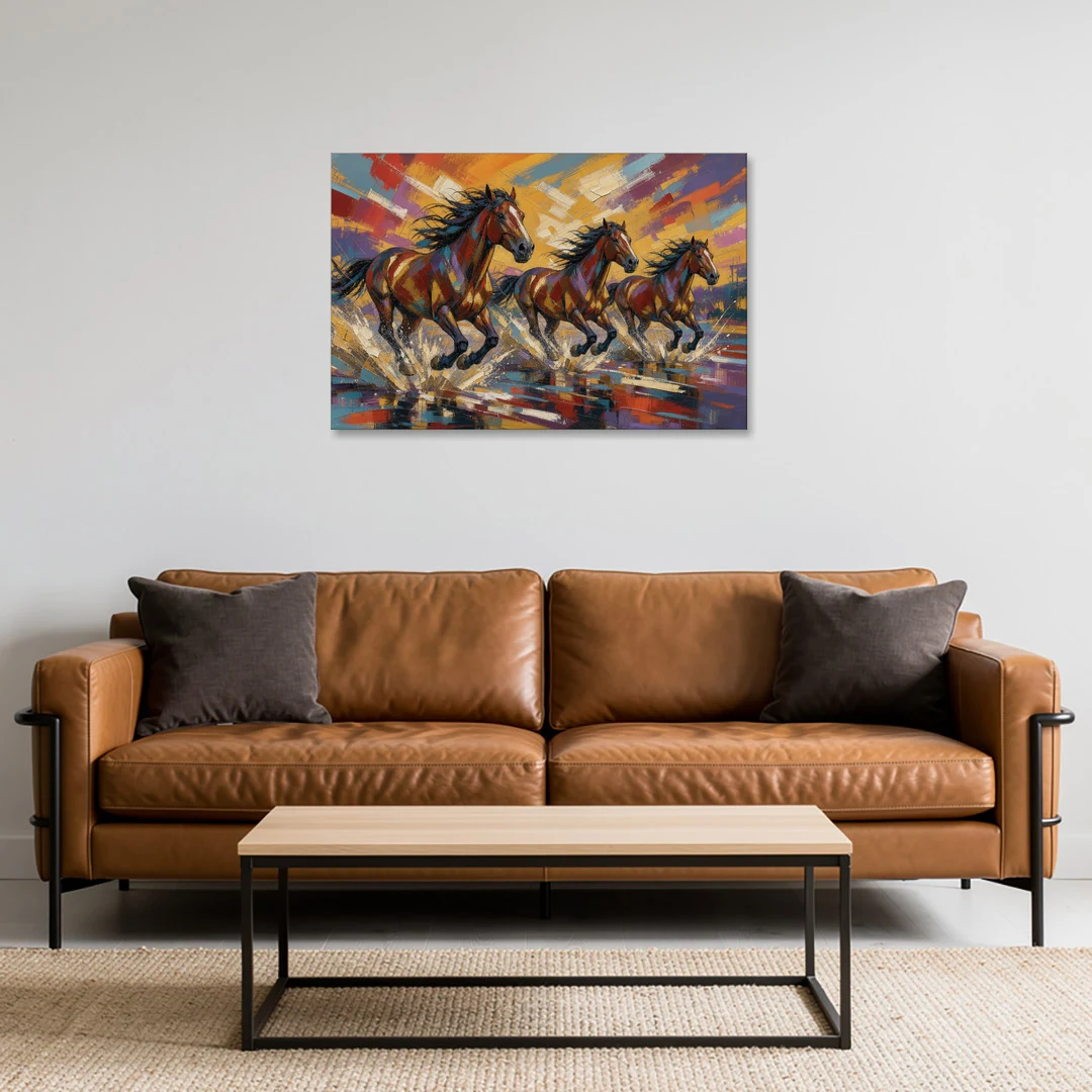 Running Horses Wall Art Splashing Through the River - Canvas Wall Art - Sofa - 36x24