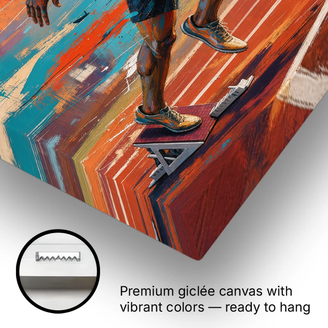 Running Wall Art Sprinter Bursting Off the Blocks - Canvas Wall Art - Gallery Wrap Corner