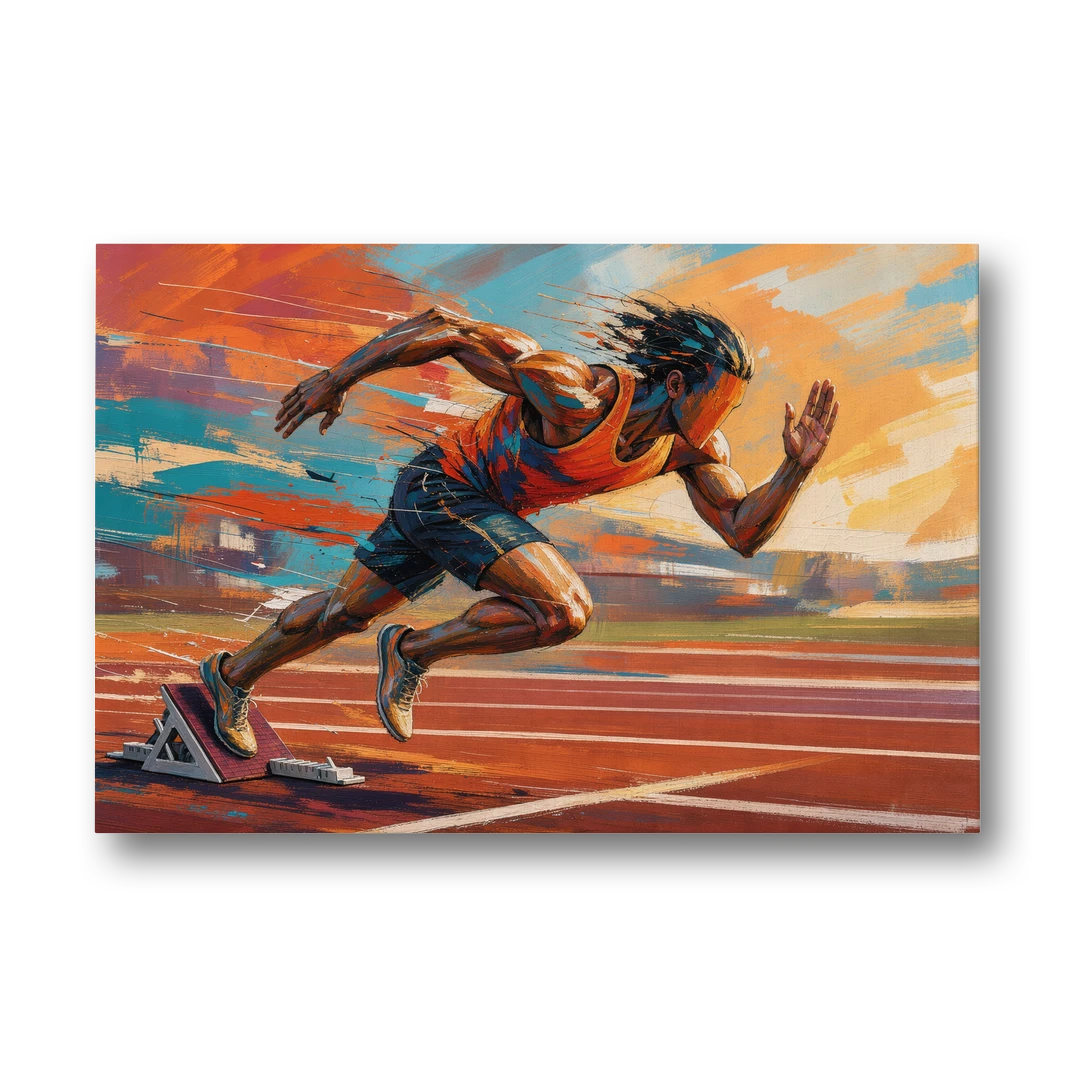 Running Wall Art Sprinter Bursting Off the Blocks - Canvas Wall Art - Front