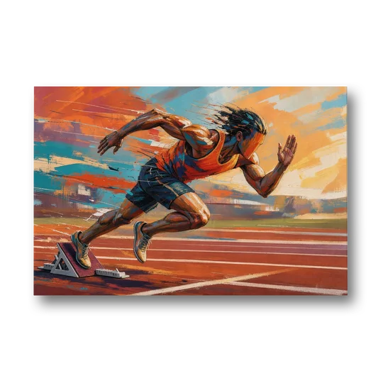 Running Wall Art Sprinter Bursting Off the Blocks - Canvas Wall Art - Front