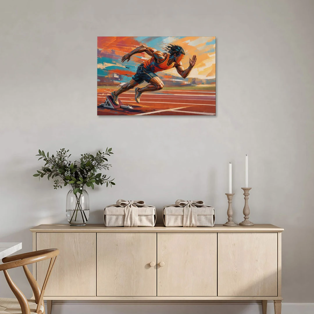 Running Wall Art Sprinter Bursting Off the Blocks - Canvas Wall Art - Coffee Table - 36x24