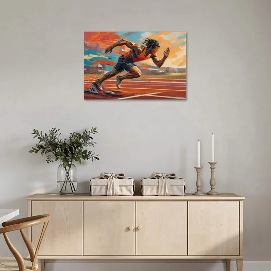 Running Wall Art Sprinter Bursting Off the Blocks - Canvas Wall Art - Coffee Table - 36x24