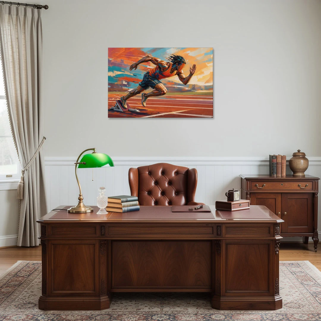 Running Wall Art Sprinter Bursting Off the Blocks - Canvas Wall Art - Office - 36x24