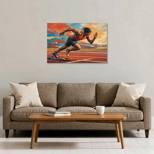 Running Wall Art Sprinter Bursting Off the Blocks - Canvas Wall Art - Sofa - 36x24