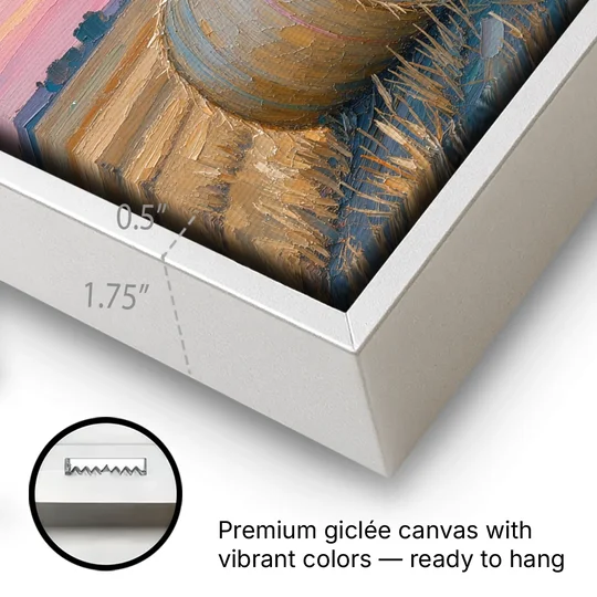 Rural Landscape Painting of Hay Bales at Sunset - White Framed Canvas Wall Art - Gallery Wrap Corner