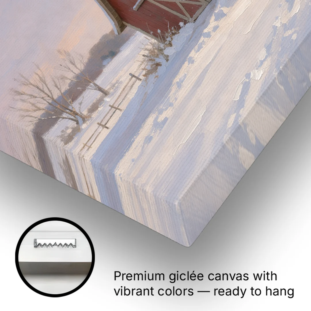 Rustic Christmas Wall Decor Red Barn at Dusk - Canvas Wall Art - Gallery Wrap Corner
