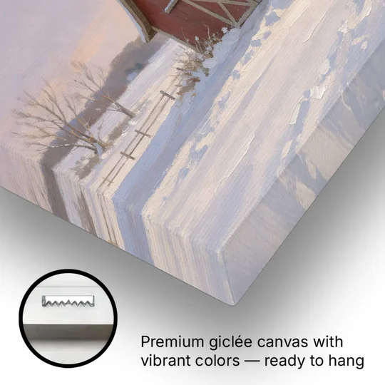 Rustic Christmas Wall Decor Red Barn at Dusk - Canvas Wall Art - Gallery Wrap Corner