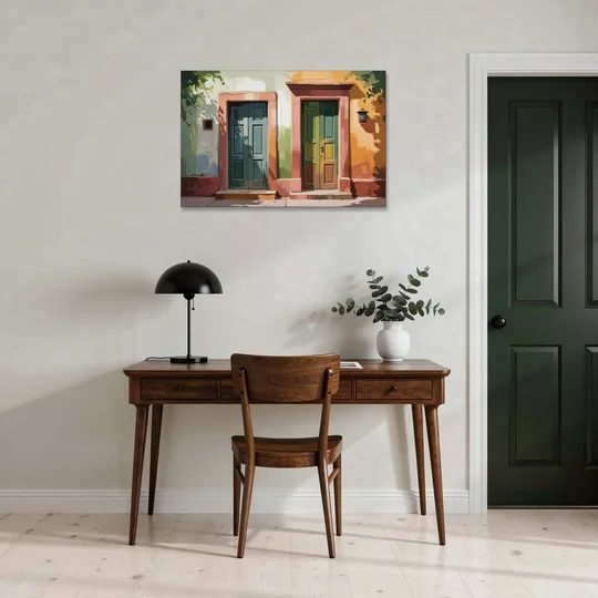 Rustic Colonial Doors - Canvas Wall Art - Office - 36x24