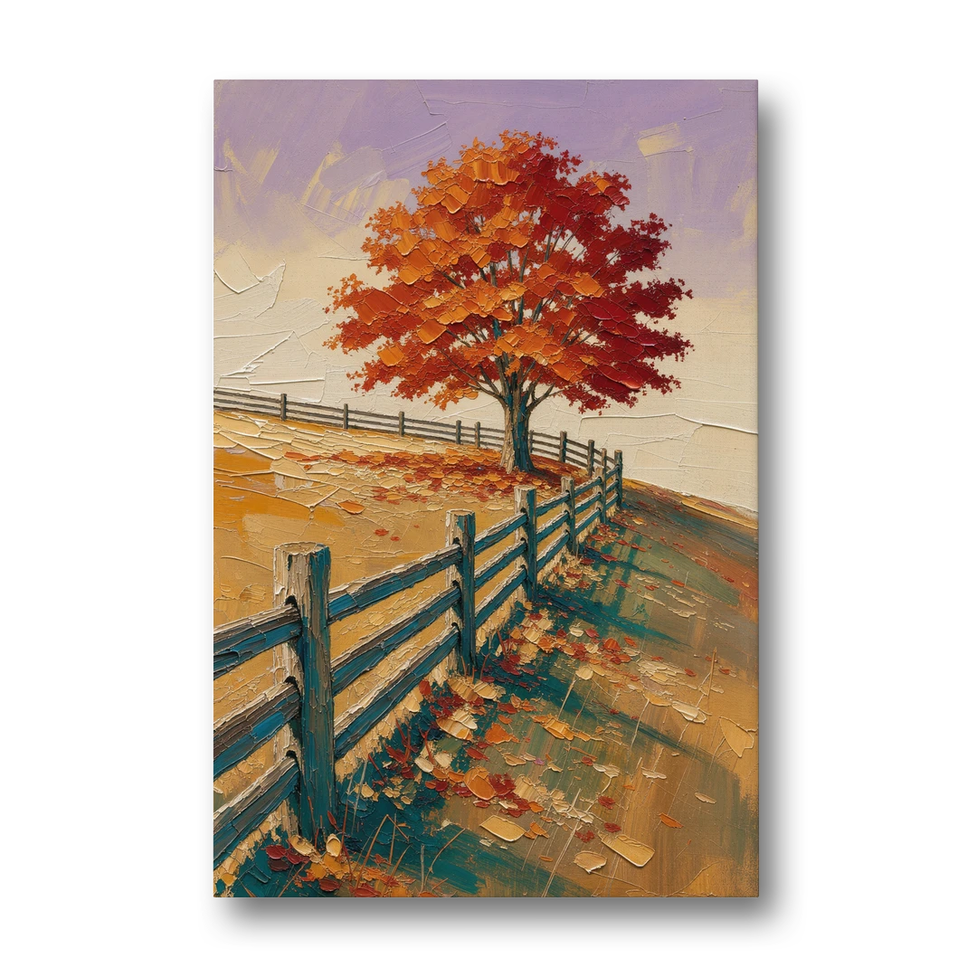 Rustic Landscape Wall Art with a Crimson Maple - Canvas Wall Art - Front