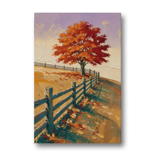 Rustic Landscape Wall Art with a Crimson Maple - Canvas Wall Art - Front