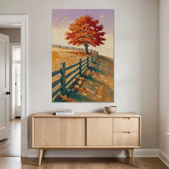 Rustic Landscape Wall Art with a Crimson Maple - Canvas Wall Art - Coffee Table - 40x60