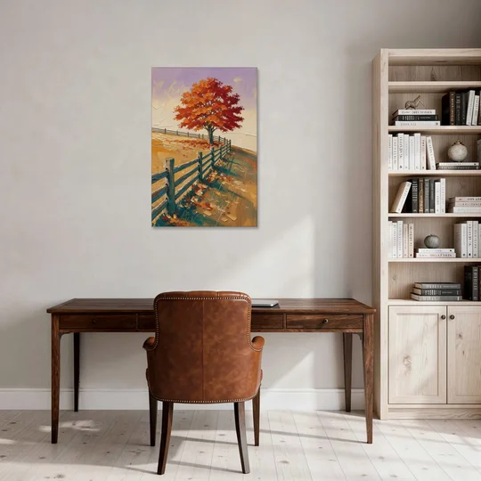 Rustic Landscape Wall Art with a Crimson Maple - Canvas Wall Art - Office - 24x36